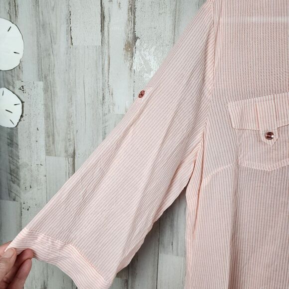 Cato Long Sleeve Striped Gauze Top Pink Size Large - Picture 6 of 10